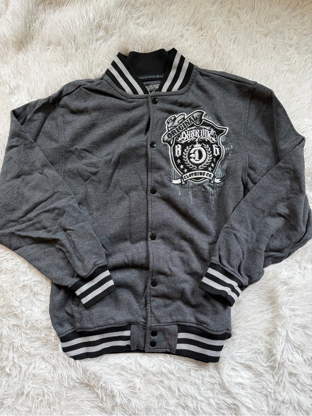 Dyse One Gray Snap Front Varsity Jacket Men’s 2X Streetwear
